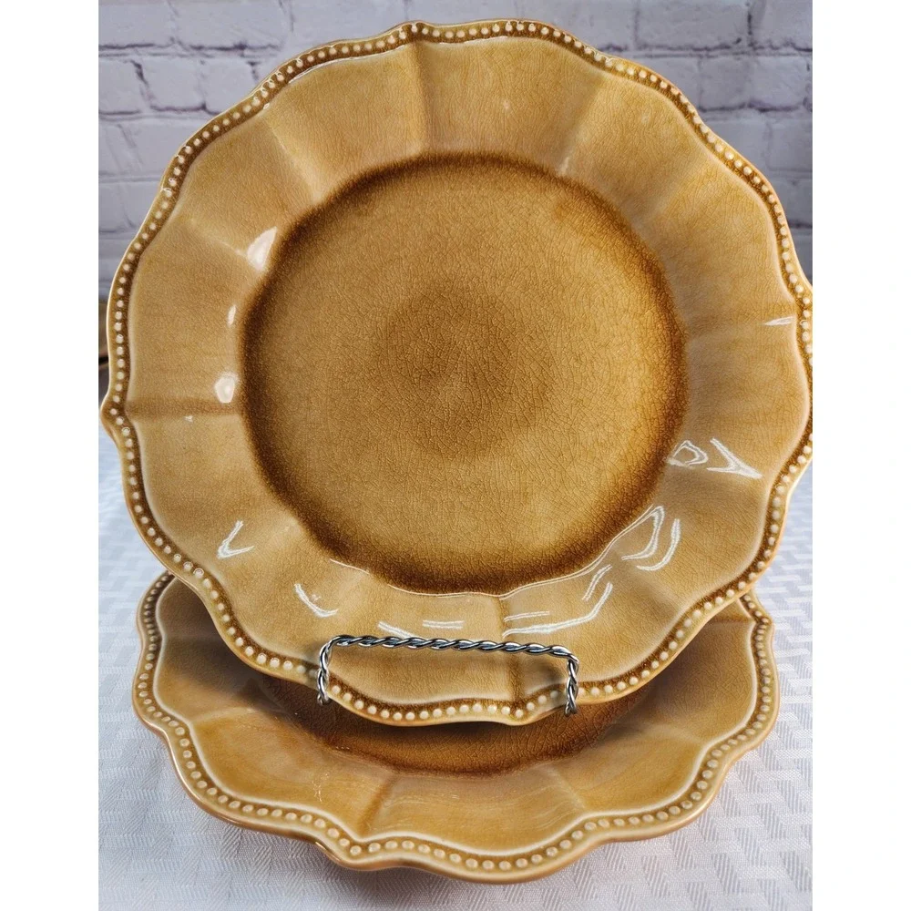 Set The Pioneer Woman PAIGE AMBER Crackle Beaded Dinner Plates Set Of 2- 10.75